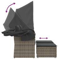 2-местен градински диван със сенник и табуретки сив полиратан