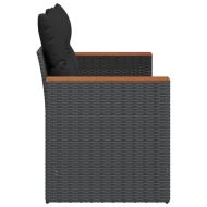 Градински диван с възглавници, двуместен, черен, полиратан