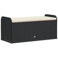 Пейка за съхранение с възглавница черна 115x51x52 см полиратан