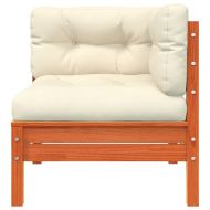 Градински диван с възглавници и табуретка за крака, бор масив