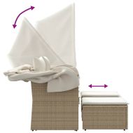 2-местен градински диван със сенник и табуретки бежов полиратан