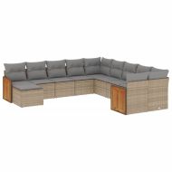 Градински диван с възглавници, 11 части, бежов полиратан