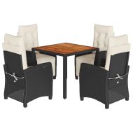 Градински трапезен комплект възглавници 5 части черен полиратан