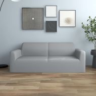 Разтеглив калъф за 2-местен диван, сив, полиестерно жарсе