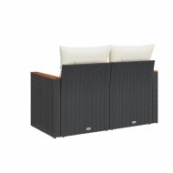 Градински диван с възглавници 2-местен черен полиратан