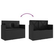 Градинска пейка с възглавници черен полиратан