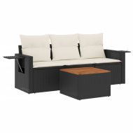 Градински диван от 4 части с възглавници, черен, полиратан