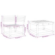 Градински комплект диван от 3 части, бял, масивно дърво бор