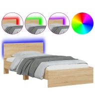 Рамка за легло с табла и LED осветление, дъб сонома, 100x200 см