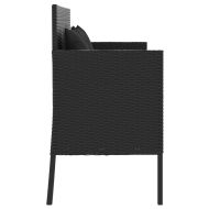 Градинска пейка с възглавници черен полиратан