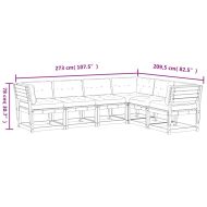 Градински комплект с възглавници, 6 части, бял, бор масив
