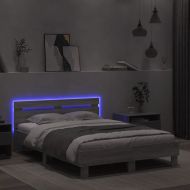 Рамка за легло с табла и LED, сив сонома, 120x190 см