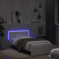 Рамка за легло с табла и LED осветление, бяла, 100x200 см