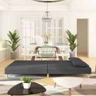 2-местно разтегателно канапе с възглавници, тъмносиво, текстил