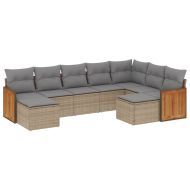 Градински комплект диван с възглавници 9 части бежов полиратан