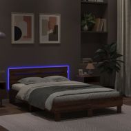 Рамка за легло с табла и LED, кафяв дъб, 135x190 см