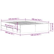 Рамка за легло с чекмеджета, бетонно сива, 135x190 см