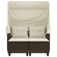 2-местен градински диван със сенник и табуретки кафяв полиратан