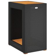 Градинска маса с дървен плот черна 60x40x75 см полиратан