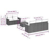 Градински диван с възглавници, 6 части, полиратан, сив