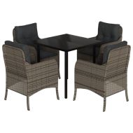 Градински трапезен комплект 5 части с възглавници сив полиратан