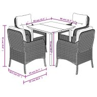 Градински трапезен комплект 5 части с възглавници сив полиратан