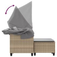 2-местен градински диван със сенник и табуретки бежов полиратан