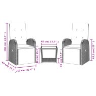 Градински трапезен комплект 3 части с възглавници сив полиратан