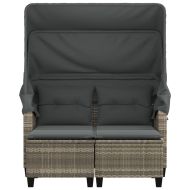 2-местен външен диван с навес и табуретки светлосив полиратан