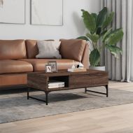 Кафе маса, кафяв дъб, 100x50x35 см, инженерно дърво и метал