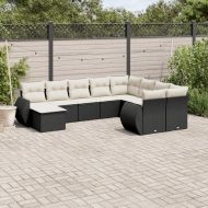 Градински комплект диван с възглавници 10 части черен полиратан