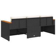 Градински диван с възглавници, 3-местен, черен, полиратан