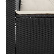 Градински диван с възглавници, 3-местен, черен, полиратан