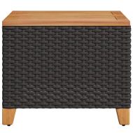 Градинска маса, черна, 45x45x37 см, полиратан и акациево дърво