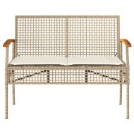 Градинска пейка с възглавница бежов полиратан и акация дърво