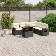 Градински комплект диван с възглавници 7 части черен полиратан