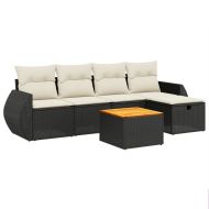 Градински диван с възглавници, 6 части, черен, полиратан