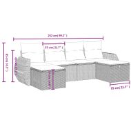 Градински диван с възглавници, 6 части, черен, полиратан