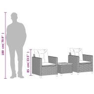 Бистро комплект с възглавници 3 части черен полиратан и акация