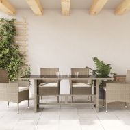 Градинска маса стъклен плот светлосива 190x80x74 см полиратан