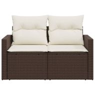 Градински диван с възглавници 2-местен кафяв полиратан