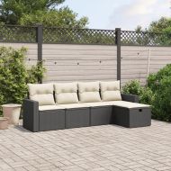 Градински комплект с възглавници, 5 части, черен полиратан