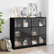 Библиотека с врати черна 136x37x109 см инженерно дърво