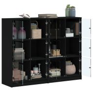 Библиотека с врати черна 136x37x109 см инженерно дърво