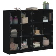 Библиотека с врати черна 136x37x109 см инженерно дърво