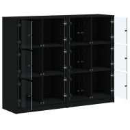 Библиотека с врати черна 136x37x109 см инженерно дърво