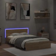 Рамка за легло с табла и LED, дъб сонома, 135x190 см