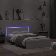 Рамка за легло с горна табла и LED, бяла, 135x190 см