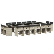 Градински комплект с възглавници 17 части полиратан светлосив