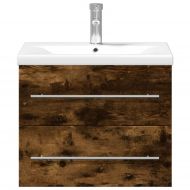 Шкаф за мивка за баня с вградена мивка, опушен дъб